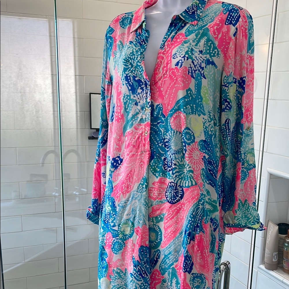 Lilly Pulitzer Pink and Blue Long Sleeve Resort Dress